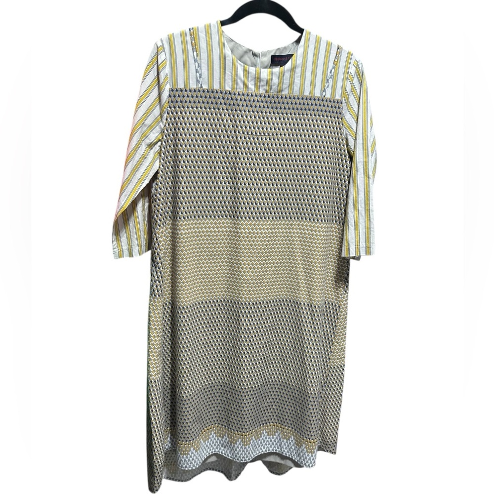 Madison & Park Yellow and Brown Long Sleeve dress